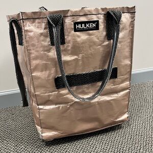 Rose Gold Hulken Tote Bag with wheels and Structured Shape and 3 Black Handles